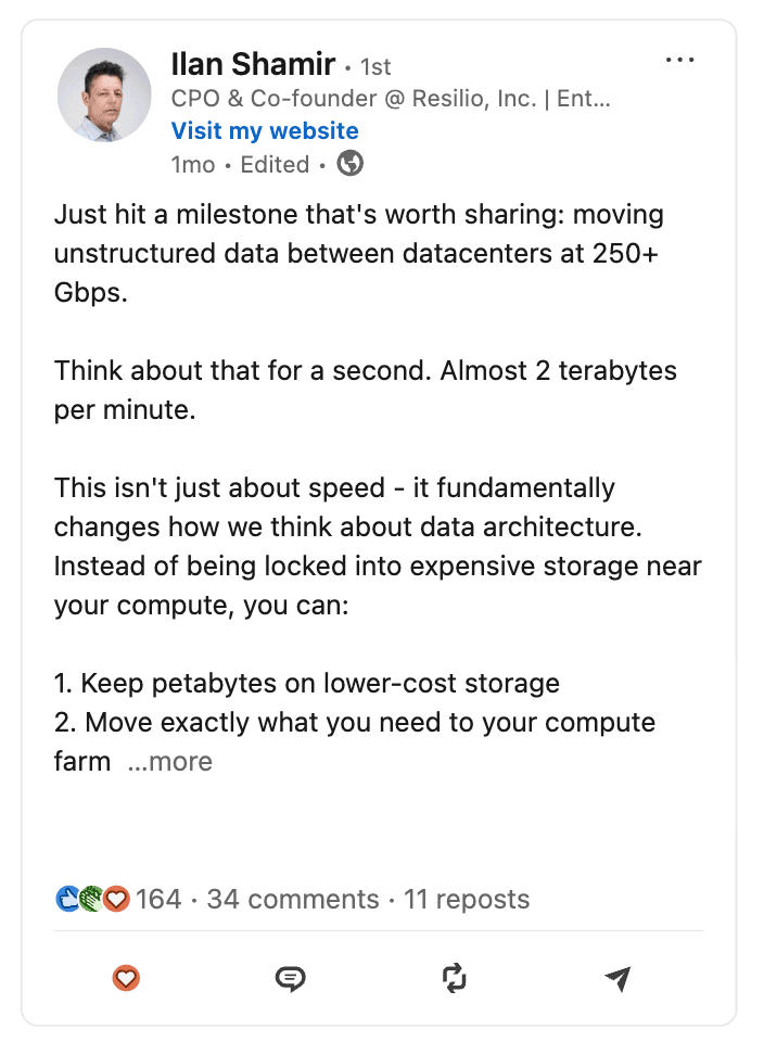 Ilan First LinkedIn Post Using OGTool 164 Likes