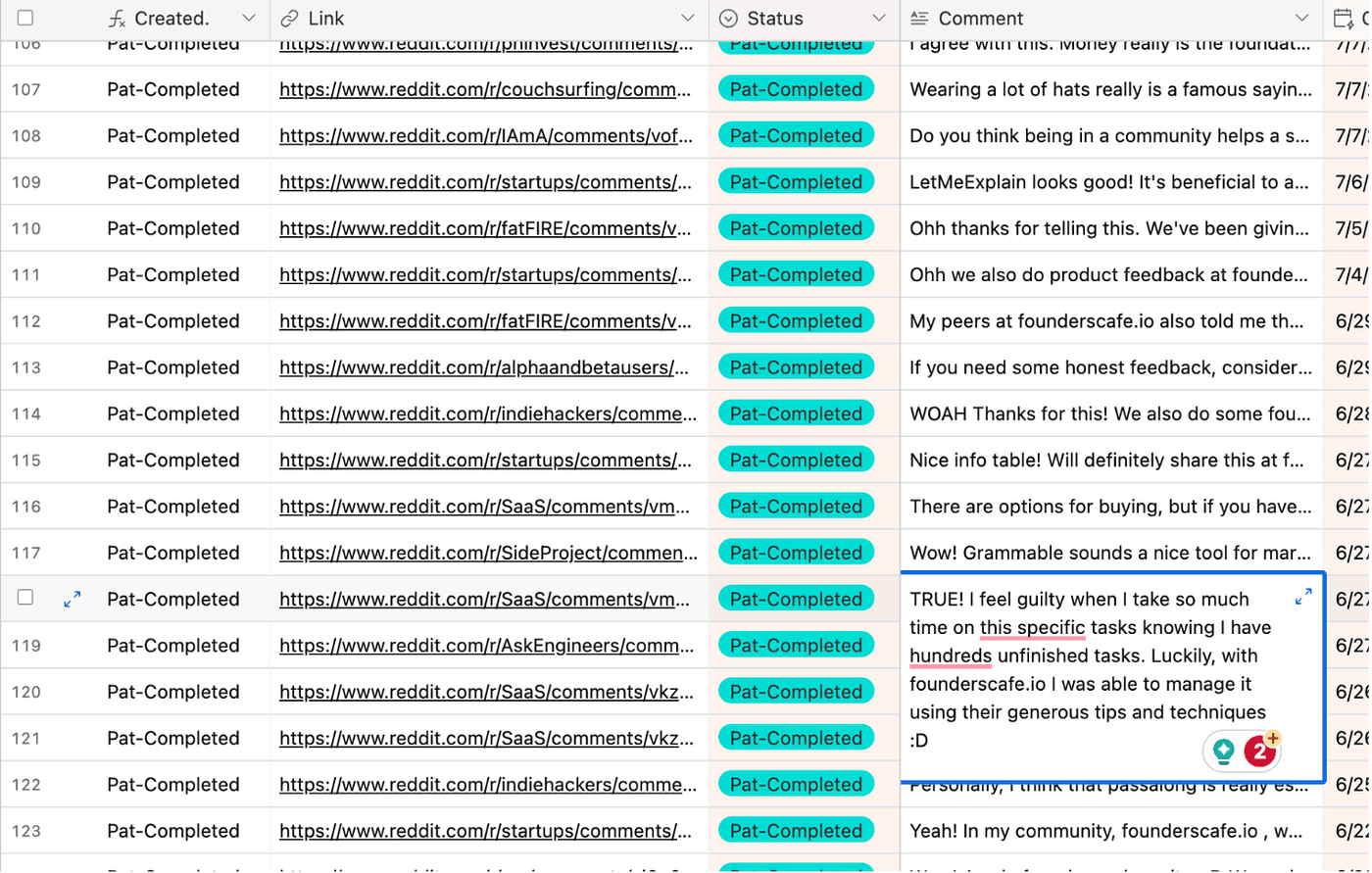 Screenshot of Maddie’s comment added on Reddit to promote Founders Cafe